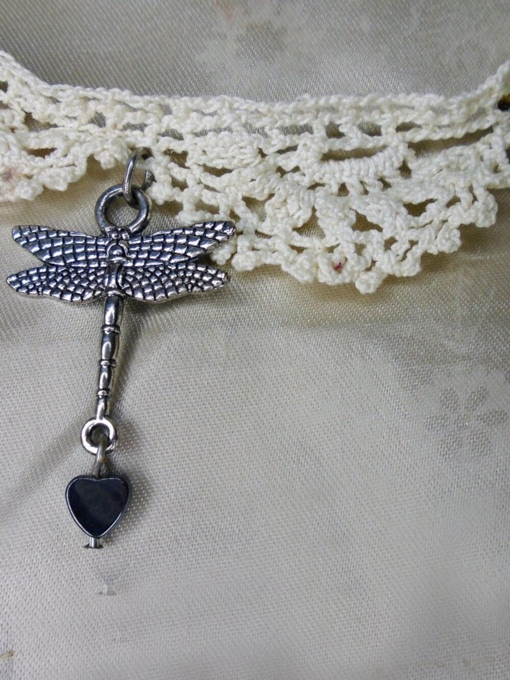 Crochet Lace Choker with Dragonfly Pendant - Picture 7 of 8